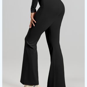 Women's High Waist Bootcut Yoga Pants, Soft Stretchy Flared Leggings, Black