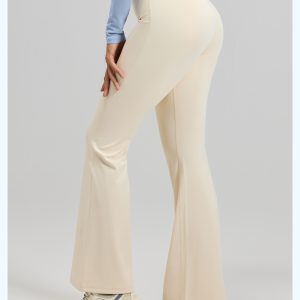 Flared Yoga Leggings, High Waist Tummy Control Bootcut Pants, Cream White