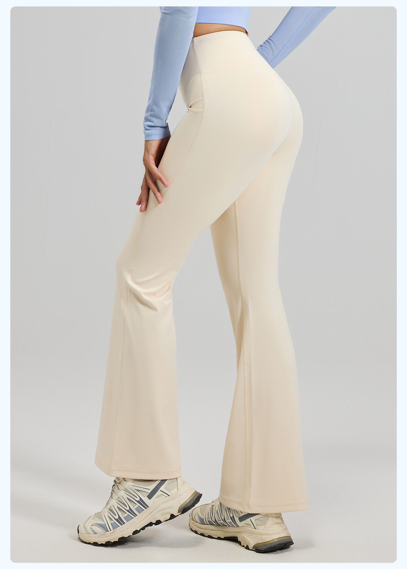 Flared Yoga Leggings, High Waist Tummy Control Bootcut Pants, Cream White