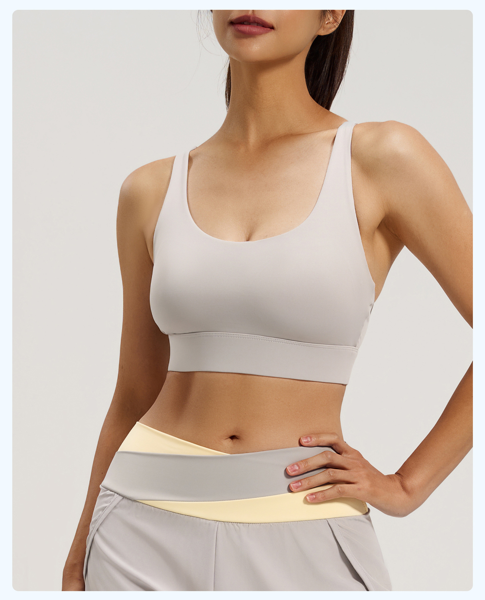 Women's U-Neck Sports Bra, Soft Supportive Workout Top, Light Gray