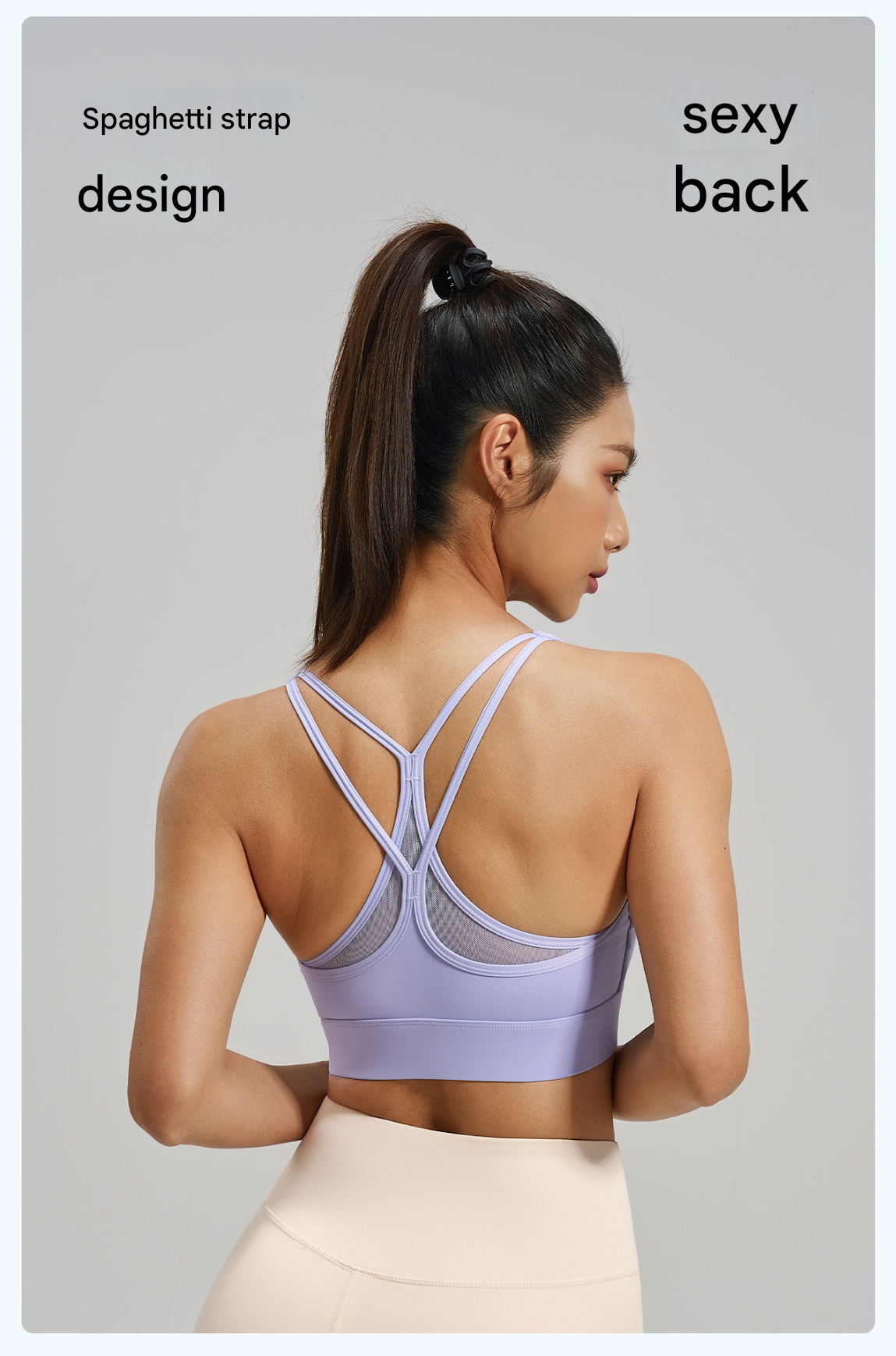 Medium Support Sports Bra, Breathable Yoga Crop Top, Lavender - Image 3
